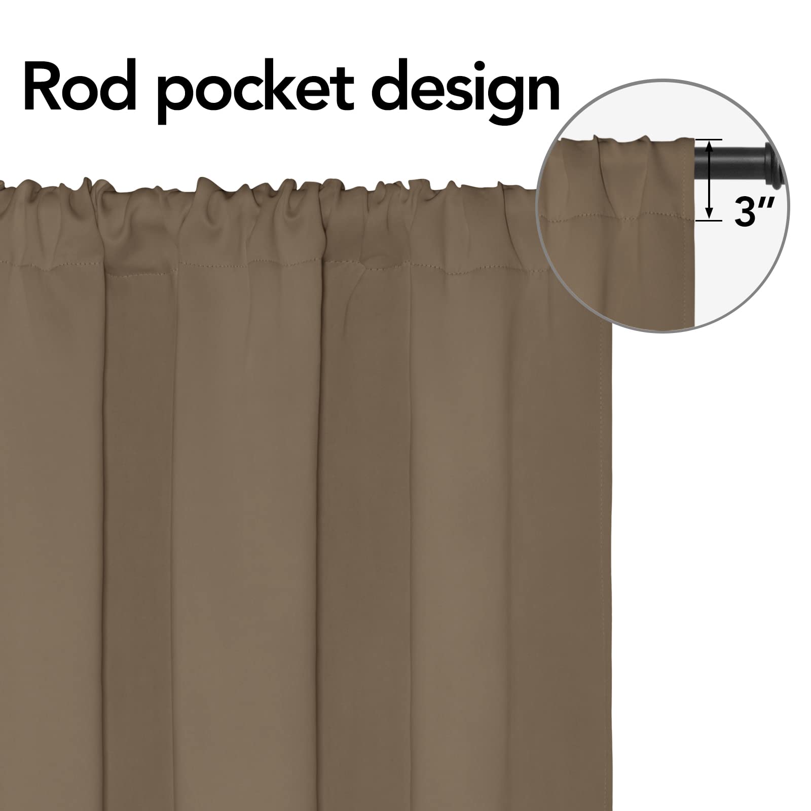 Easy-Going Rod Pocket Blackout Curtains for Bedroom Room Darkening Window Curtains for Living Room Thermal Insulated Noise Reduction Solid Window Drapes - Image 2