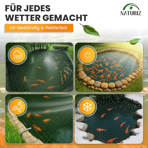 NATURIZ® Teichnetz & Vogelschutznetz robust - 15x15mm feinmaschig - UV & witterungsbeständig - Netz gegen Vögel, Laub & Teichschutz (3 x 4 m)