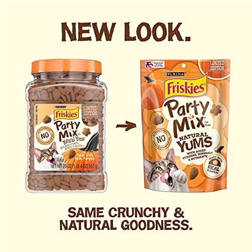 Friskies Purina Made in USA Facilities Natural Cat Treats, Party Mix Natural YUMS with Pumpkin - 20 oz. Pouch - Image 2