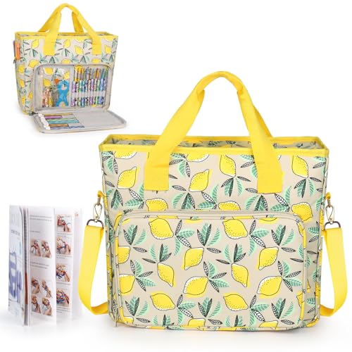 Image of Katech Crochet Bag with Beginner Crochet Books, Large Capacity Yarn Storage Organizer Crochet Tote Bag for Carry Projects Crochet Supplies Knitting Accessories, Yarn Storage Bag with Shoulder Strap