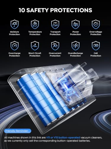 Image of FLYLINKTECH V11 /V15 Battery Replacement, 8500mAh V11 Battery Compatible with Click-in Installation for SV15 SV22 970425-01 Extra /Absolute /Animal /Torque /Drive /Outsize Vacuum (Not for Screw-in Models)