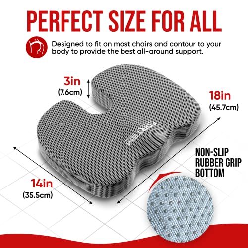 Fortem Chair Cushion, Seat Cushion For Office Chair, Lumbar Support Pillow For Chair, Car Seat Cushion, Back Support Memory Foam Pillow Washable Cover (Grey, Mesh) #TOP4