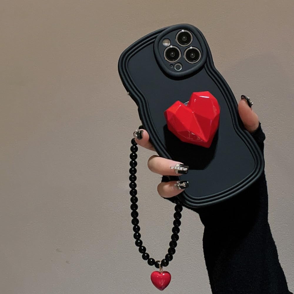 Coque iPhone anti-chute avec chaîne cœur et sangle poignet - 6