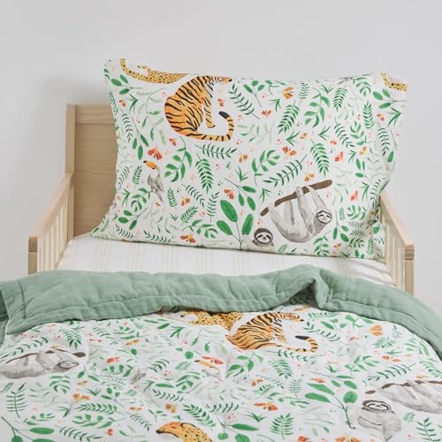 Image of Little Unicorn Toddler Bedding 3-Piece Set | Includes Comforter, Crib Sheet & Pillowcase | Soft & Breathable Muslin Fabric | for Convertible Cribs & Toddler Beds (Mighty Jungle)