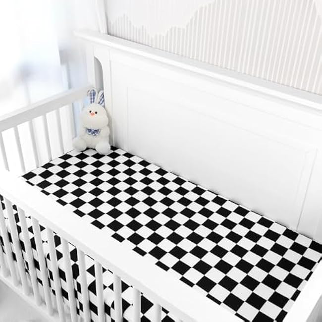 DILIMI Fitted Crib Sheets for Baby Boys and Girls, Ultra-Soft Breathable Baby Crib Sheet Fits Standard Crib and Toddler Mattress, Black Checkered