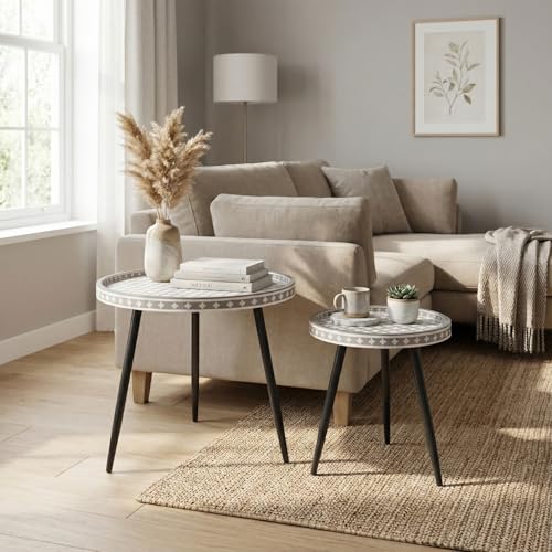 Image of Wakefit Wooden Side Table | End Tables for Living Room & Bedroom | Resin Top Accent Tables with Metal Legs | Modern Space Saving Decor | Premium Sofa Side Tables | Easy Assembly | Moscara