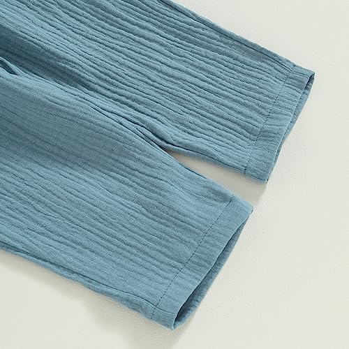 Image of VISGOGO Toddler Boy Linen Outfit Baby Boy Fall Winter Clothes Set Button-Down Shirt Tops Cotton Linen Pants 2PCS