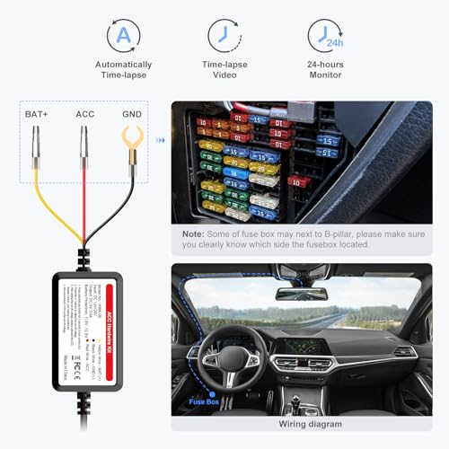 Image of PRUVEEO Smart Acc Hardwire Kit, 12V- 30V to 5V 2A /3A, Intelligent and Adjustable Low Voltage Protection for Dash Cam, HWK-08