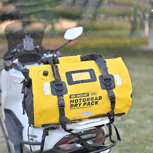 SANRON.TEC バイク シートバッグ 66L/48L 大容量 バイク用 ツーリングバッグ 防水 リアバッグ キャンピング バッグ ショルダーストラップ付き 反射テープ付き オートバイ アウトドア ツーリング (ブラック, 48L)