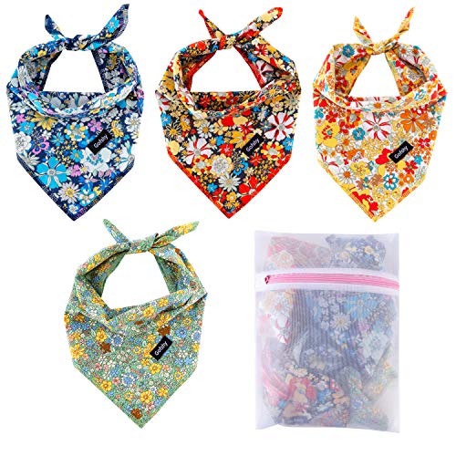 Gofshy Dog Bandana-4PCS Puppy Bandanas Floral Printing Dog Scarf Dog Clothes Dog Accessories for Small to Large Dogs Cats Pets (Floral-multicolor2)