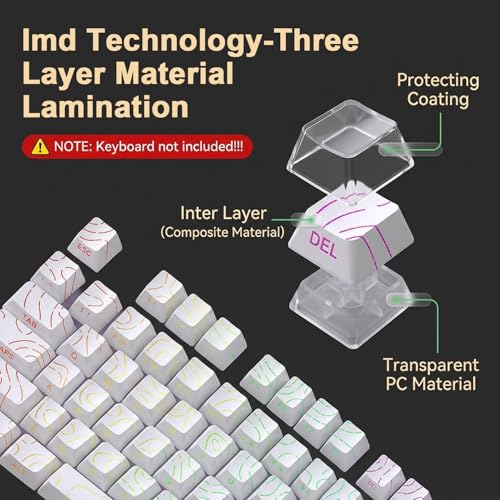 Image of ZORBES130-Key Custom Topographic Keycaps, Fashion Contour Line Design, Minimalist Line Backlit Mechanical Keyboard Gaming Keboard Keycap Set, White