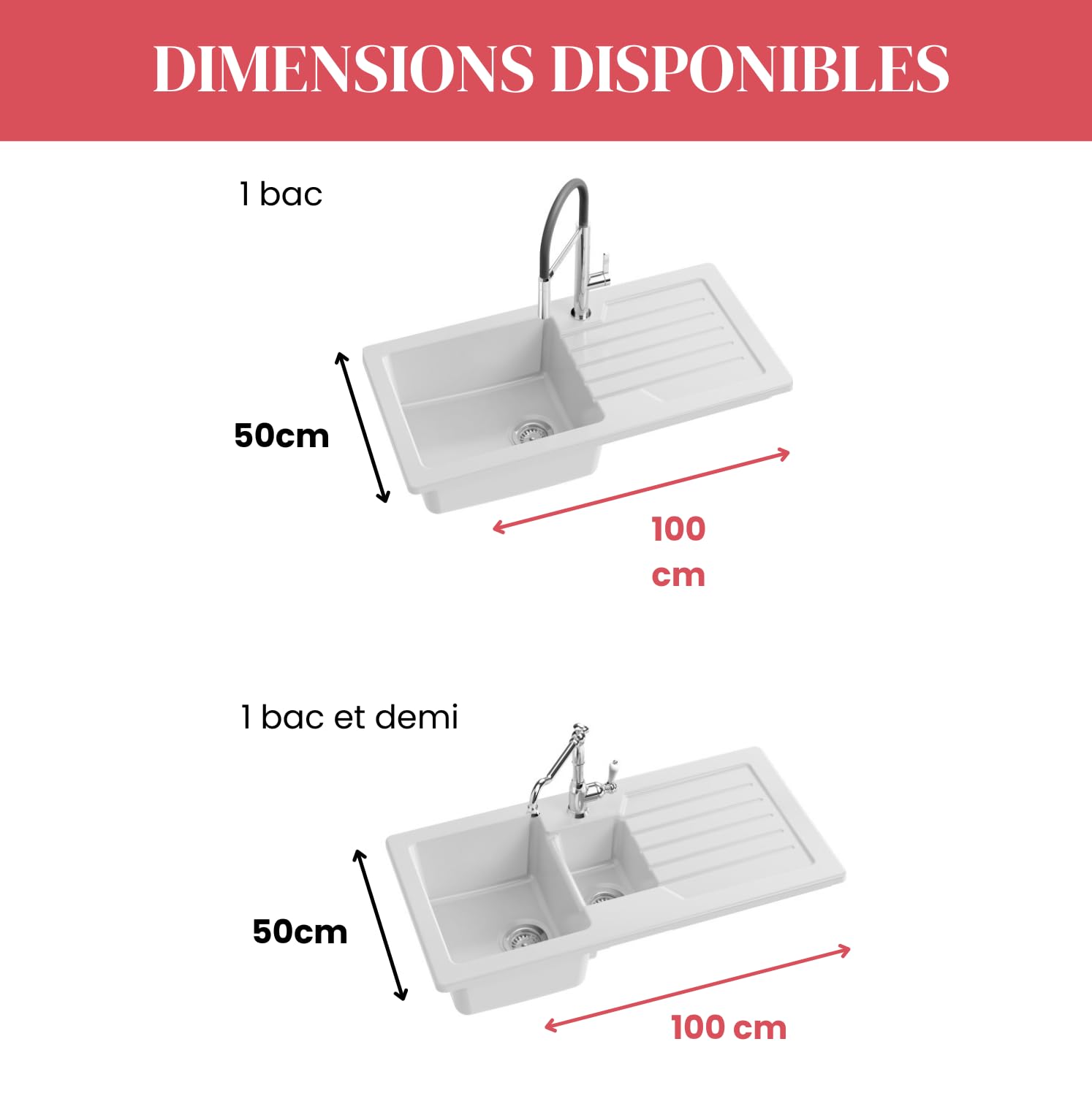 Jacob Delafon - Évier de cuisine à encastrer Camille - 1,5 bac + 1 égoutoir - Céramique recyclée - Réversible - Compatible meuble >=60cm - 100x50x22 cm - Blanc - ESC03-00