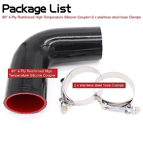 Image of 90 Degree ID 2.75inch(70mm) Elbow Coupler Silicone Hose 4-Ply with 2PCS Stainless Steel T-Bolt Clamp