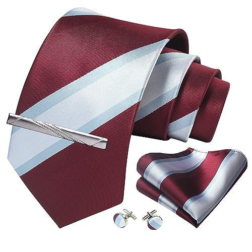 Image of Striped Plaid Polka Dot Mens Tie Formal Necktie Pocket Squares Ties Clips Cufflinks Classic for Men Set
