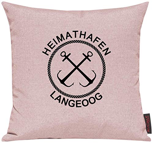 Shirtinstyle Sofakissen Heimathafen Langeoog, Kissen, Meer, Heimatort, Stadt, Urlaub, Größe 40 x 40cm, Farbe Altrose