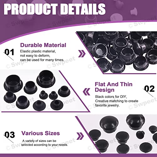 Image of Swpeet 300Pcs 1 /2 inch - 14mm Black Plastic Hole Plugs Assortment Kit, Flush Type Snap-in Locking Hole Tube Panel Plugs