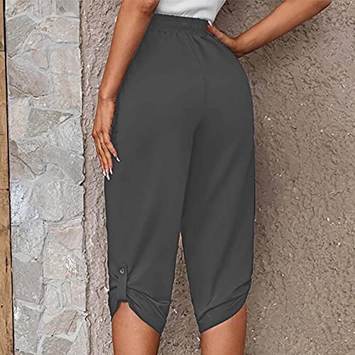 High Waist Capri Pants for Women Summer Solid Stretch Loose Fit Crop Pants Ladies Casual Pants Comfy Work Capris4