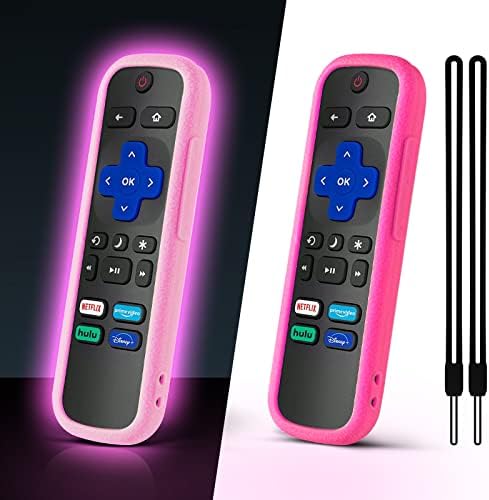 4 Pack Remote Cover for Roku, Case for Hisense/TCL Roku TV Steaming Stick/Express Universal Replacement Controller Silicone Sleeve Skin Glow in the Dark Orange White Light Green Blue with Lanyards