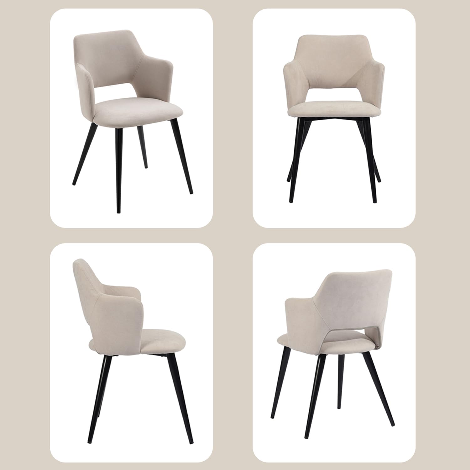 MEUBLE COSY Set di 2 Sedie da Pranzo Scandinavo Imbottito con Schienale Braccioli in Tessuto per Cucina Sala Soggiorno, Beige, 48x54.5x80cm