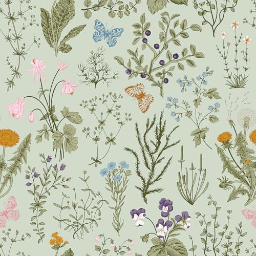 ANHUIB Selbstklebende Tapete Blumen Grün Tapete 40×300cm Wandfolie Selbstklebend Wohnzimmer Möbelfolie Selbstklebend Blatt Blume Wandsticker Abnehmbar Vinyl Grün Pflanzen Fototapete Badezimmer Küche