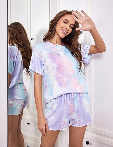 Ekouaer Tie Dye Pajamas Set Womens Loungewear Sleepwear 2 Piece PJ Sets4