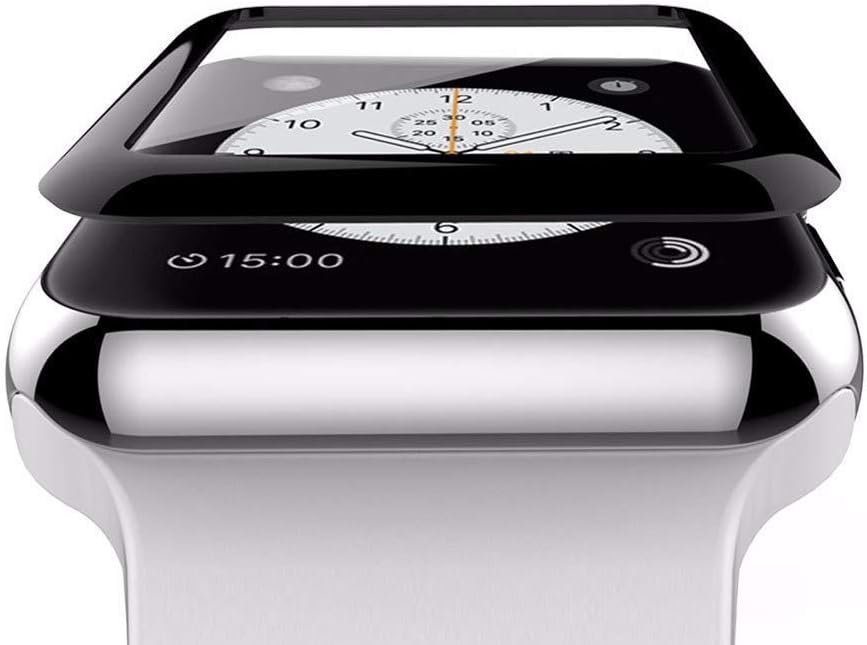 sparkling trends® apple watch 42mm [full glue] (series 3/2/1 compatible) tempered glass screen protector 3d curved edge 9h hardness for apple watch 42mm - black edge to edge full screen coverage