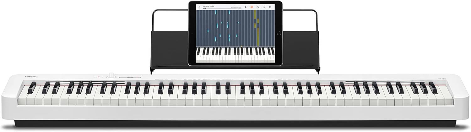 Casio CDP-S110WE Digitalpiano mit 88 gewichteten Pianotasten, weiß & Rockjam Double Bracked Einstellbarer Tastaturständer mit Verriegelungsbändern