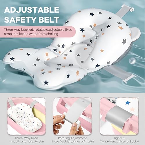 Image of Cockatoo-Kids DripDrop Foldable Baby Bath Tub with Thermistor, Pillow & Soap Box - Portable Newborn to 6 Years Tub, Non-Toxic PP, Anti-Slip Base, 40kg Capacity - Travel & Home Use, Pink & Yellow