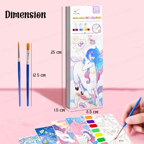Image of FunBlast 2-in-1 Watercolor Coloring Book for Kids - 20 Sheets Unicorn Painting & Drawing Book with Paint Brush and DIY Bookmark | Magic Water Art Book (Multicolor)