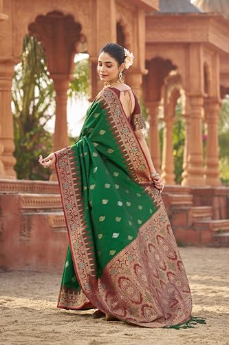 Image of SWORNOF Women's Kanjivaram Soft Silk Banarasi Sarees With Unstiched Blouse Piece