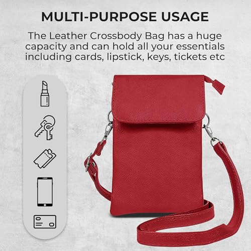 Genuine Leather Small Crossbody Red Phone Purse for women – Lightweight, Stylish,Durable and Spacious with Adjustable Strap3