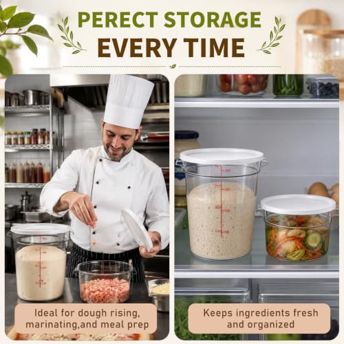 Image of Ziliny 2 Pcs 4 &2 Qt Dough Proofing Container with Lid and Red Scale, White | Clear Round Food Storage Container, Food Grade Plastic, Easy Viewing Design, Airtight Lid, Dough Fermentation Kitchen Storage