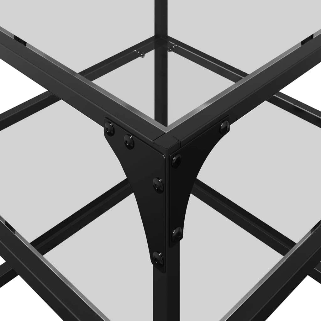 Mesa de centro con placas de cristal, transparente, 40 x 40 x 45 cm, marco de acero, mesa de salón para aperitivos y bebidas, artículos decorativos, diseño de fácil cuidado
