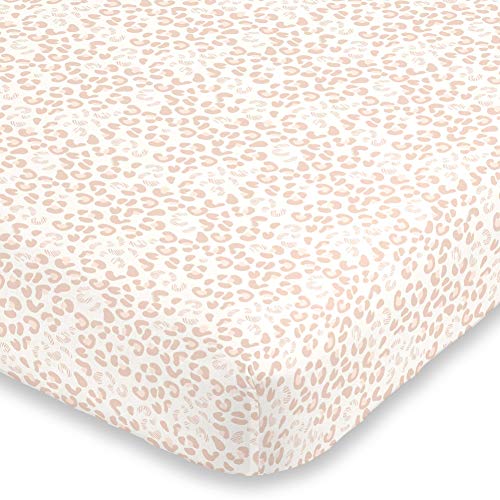 Image of NoJo Neutral Cheetah Peach, Pink & Ivory Super Soft Mini Crib Sheet, Pink, Peach, Ivory , 24x5x38 Inch (Pack of 1)