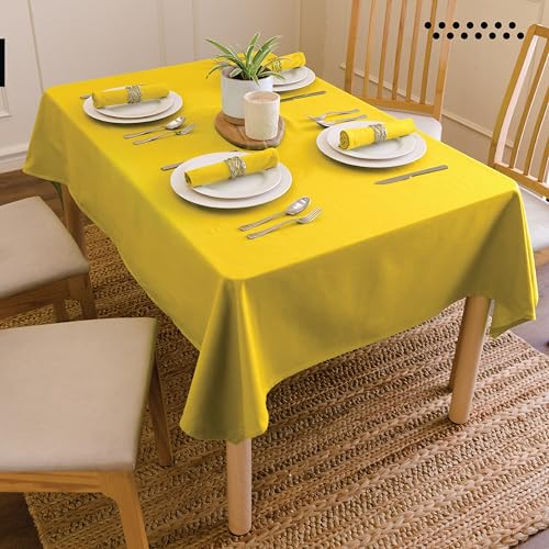 Image of Encasa XO Dining Table Cover Cloth for 4 to 6 Seater | 140x180 cm Cotton Canvas Rectangular Table Cloth | Machine Washable Tablecloth for Indoor & Outdoor Use - Sunbeam Yellow Solid Color
