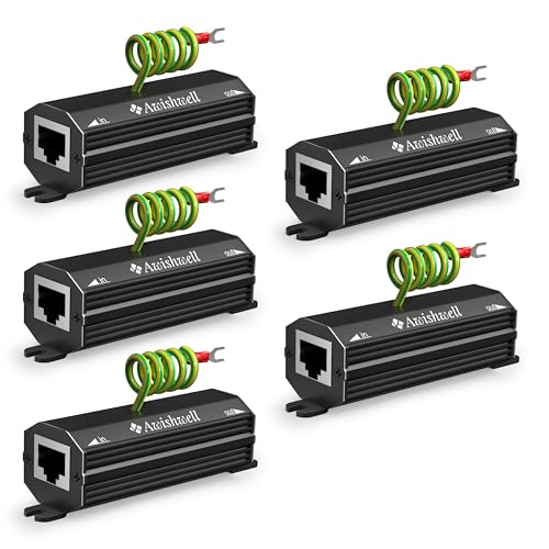 Image of Gigabit Ethernet Surge Protector, 5Pack Metal Shielded Lightning Arrestor | Awishwell 20KA LAN Network Surge Protector, CAT5 /CAT6 Thunder Arrestor-with Mounting Flange, POE++