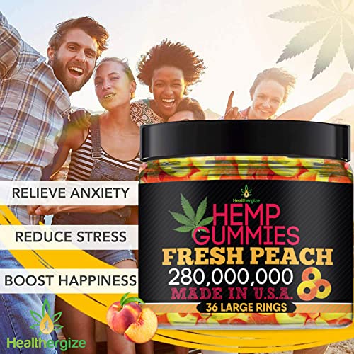 Hemp Gummies for Peace and Relaxation-High Potency Hemp Oil Gummys Peach-Fresh Full Flavor-Natural Hemp Edibles-for Back, Knees, Calm, Sleep, Discomfort-36 Large Rings-Made in USA - Image 8