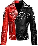 Mens Brando Black & Red Studded Spikes Punk Rock Retro Motorcycle Jacket - Hip Hop Leather Biker Jacket Outerwear