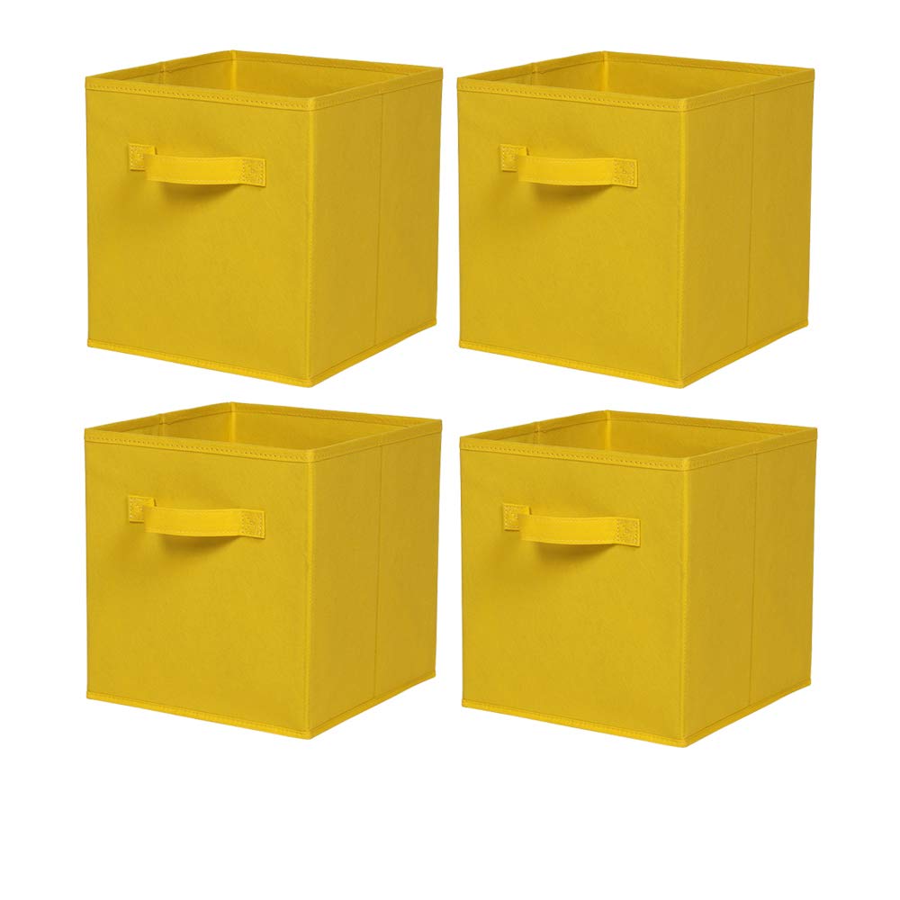 BonChoice Foldable Storage Cubes Boxes with Handle for Home Organization, Fabric Wardrobe Storage Box Organizer Basket Bins for Clothes Toys Towels, Collapsible&Durable (4, Yellow) — image 1