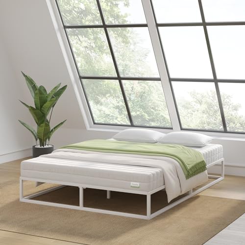 Novilla Bettgestell 160 x 200 cm,Bettrahmen 25 cm Hohe, Bettgestelle mit Lattenrost Holzlattenunterstützung, Stauraum unter dem Bett,Weiß