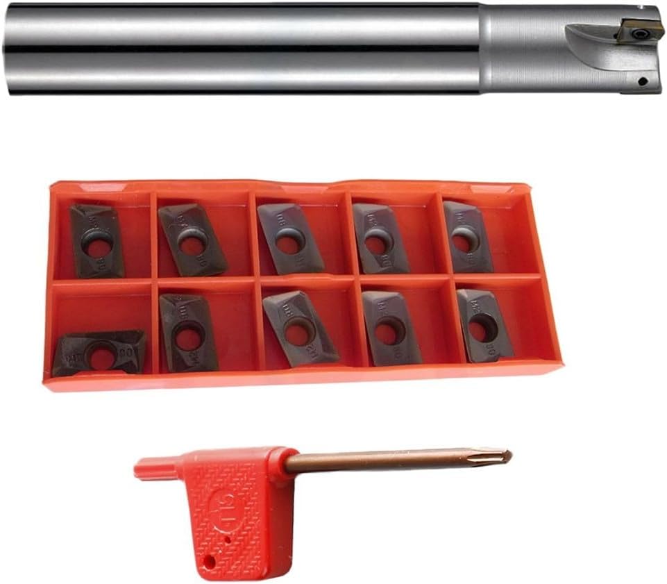 Indexable Face End Mill Holder 400R C25-25-150L with 10Pcs APMT1604 Carbide Inserts, D25mm 90 Degree 2 Flute Milling Cutter for Steel Alloy Machining