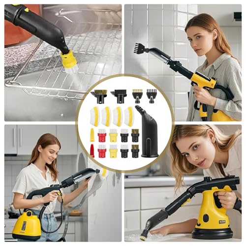 Dampfreiniger Zubehör für Kärcher Easyfix SC1 SC2 SC3 SC4, Handdüse Ersatzteile Set inkl Verlängerte Düse, Rundbürste, Fugenbürste, Mikrofaser-Tücher, Schaber für Kärcher Dampfreiniger (Black-19)