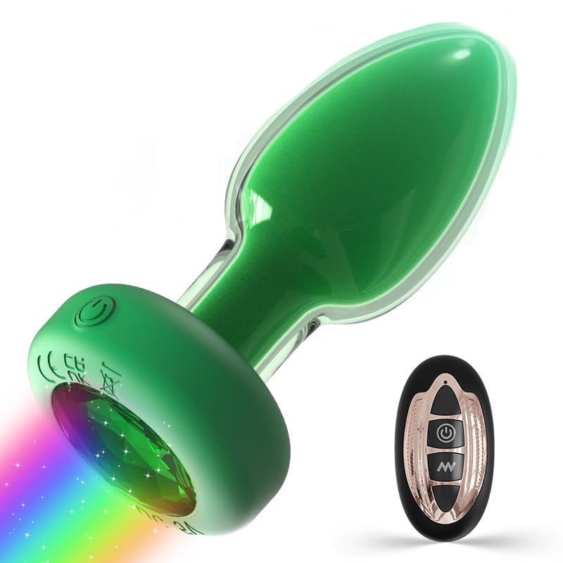 Crystal Glass Vibrating Butt Plug with Light Up Luxury Jewelry Anal Plug Stimulation Unisex Vibrators Adult Anal Sex