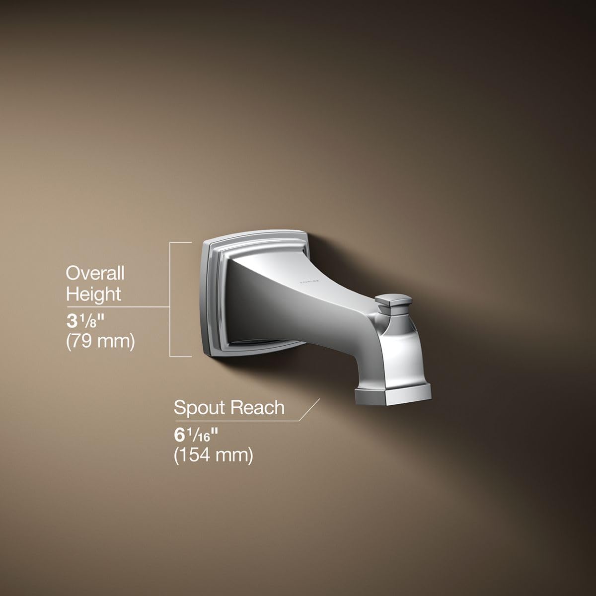 KOHLER 27406-CP Riff Wall-Mount Bath Spout with Diverter and Slip-Fit Connection, Bathtub Faucet, Polished Chrome