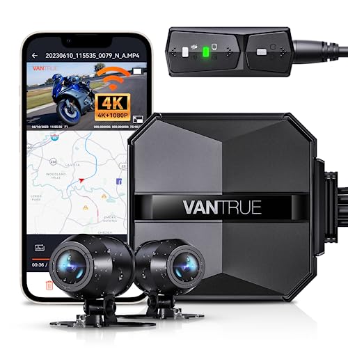 Vantrue F1 Motorcycle Camera Front and Rear 4K+1080P 5GHz WiFi Motorbike Motorcycle Dash Cam Waterproof Dustproof 160° HDR Motorbike Camera Dual Lens 24Hours Parking Mode, Support 512GB Max