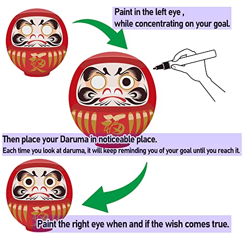 Muñeco Darumadoll japonés rojo de papel 9.5 cm miniatura 4