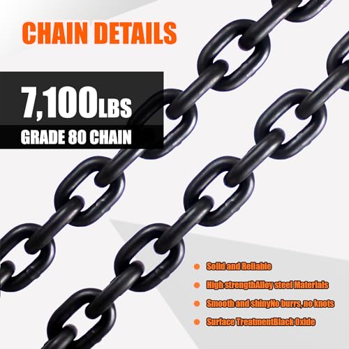 Image of G80 Transport Binder Chain 3 /8 Inch x 16 Foot | 7,100 lbs Safe Working Load | Heavy Duty Tow Chain with Clevis Grab Hooks | Ideal for Towing, Tie-Down, and Lifting Applications