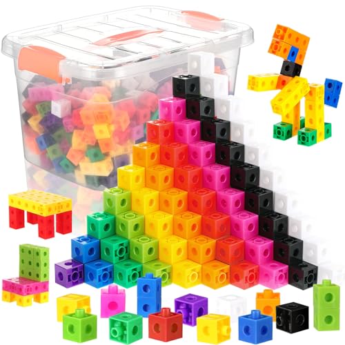 Image of Jenaai 500 Pcs Math Learning Linking Cube with Storage Container Counting Cubes, Colorful Plastic Counting Blocks, Manipulatives Classroom Learning Supplies for Educational(Orange)