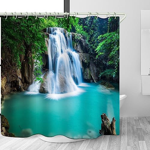 Image of LYFANS Bathroom Uses Waterfall 3D Shower Curtain, Deluxe Bathtub Waterproof Shower Curtains, Bright Fabric Shower Curtains, Size (72x79 inches)