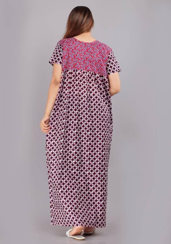 Image of Women Flower Printed Casual Wear Cotton Nighty - Gown-MFNT5014